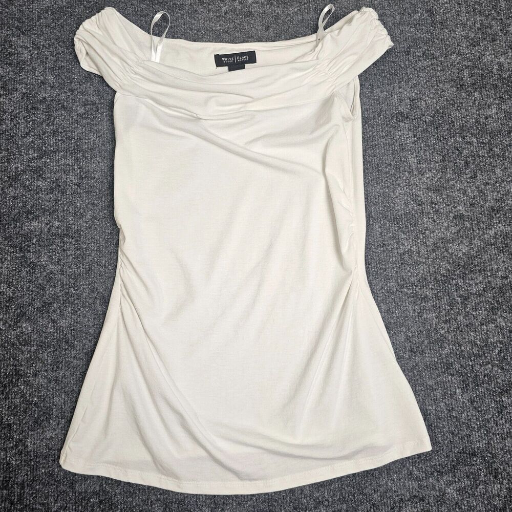 White House Black Market WHBM White Ruched Side Off Shoulder Blouse XS